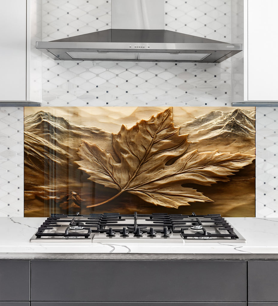 Rustic Maple Leaf - Glass Kitchen Backsplash-BacksplashArtworks