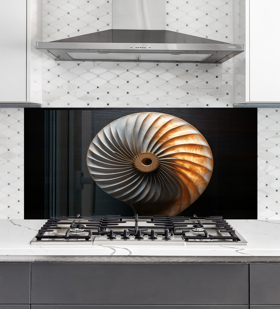 Nautilus Shell - Tempered Glass Kitchen Backsplash-BacksplashArtworks