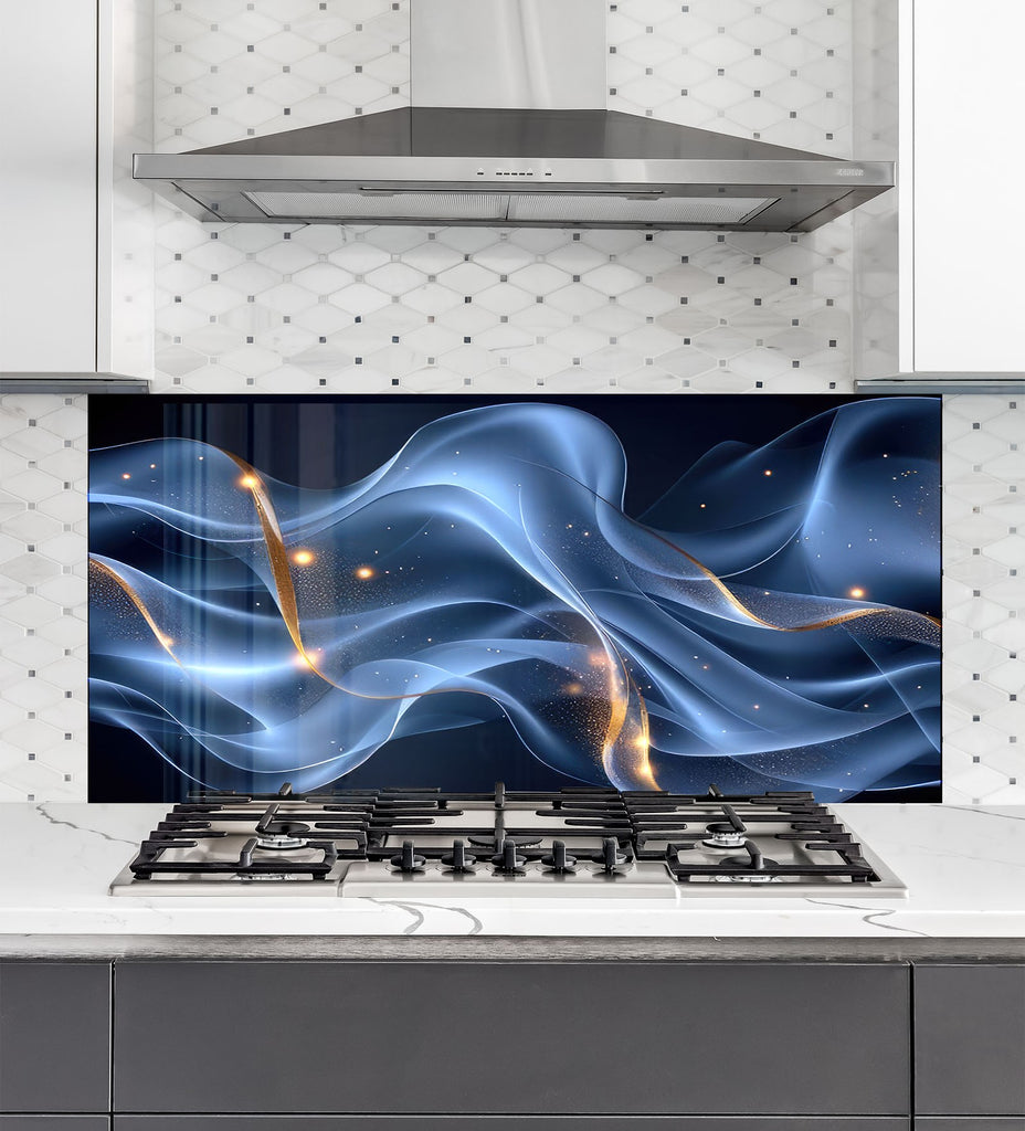 Blue Cosmic Wave – Glass Kitchen Backsplash-BacksplashArtworks