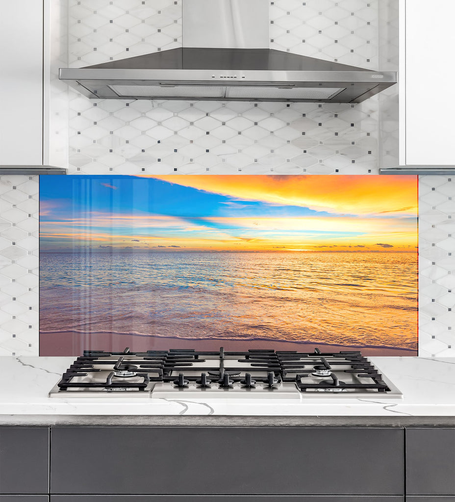Vibrant Ocean Sunset Wall Art – Tempered Glass Kitchen Backsplash-BacksplashArtworks