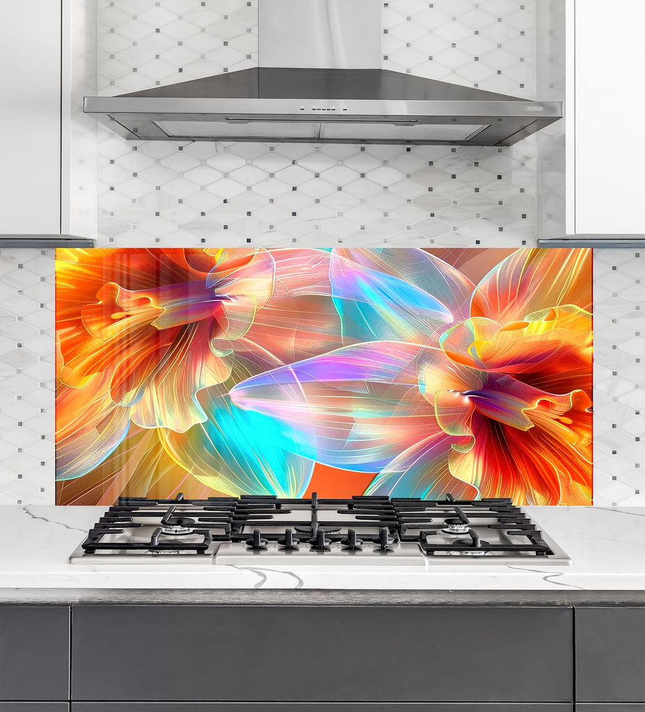Vibrant Blossoms – Glass Kitchen Backsplash-BacksplashArtworks