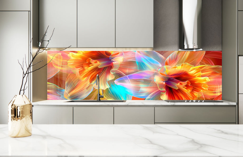 Vibrant Blossoms – Glass Kitchen Backsplash-BacksplashArtworks
