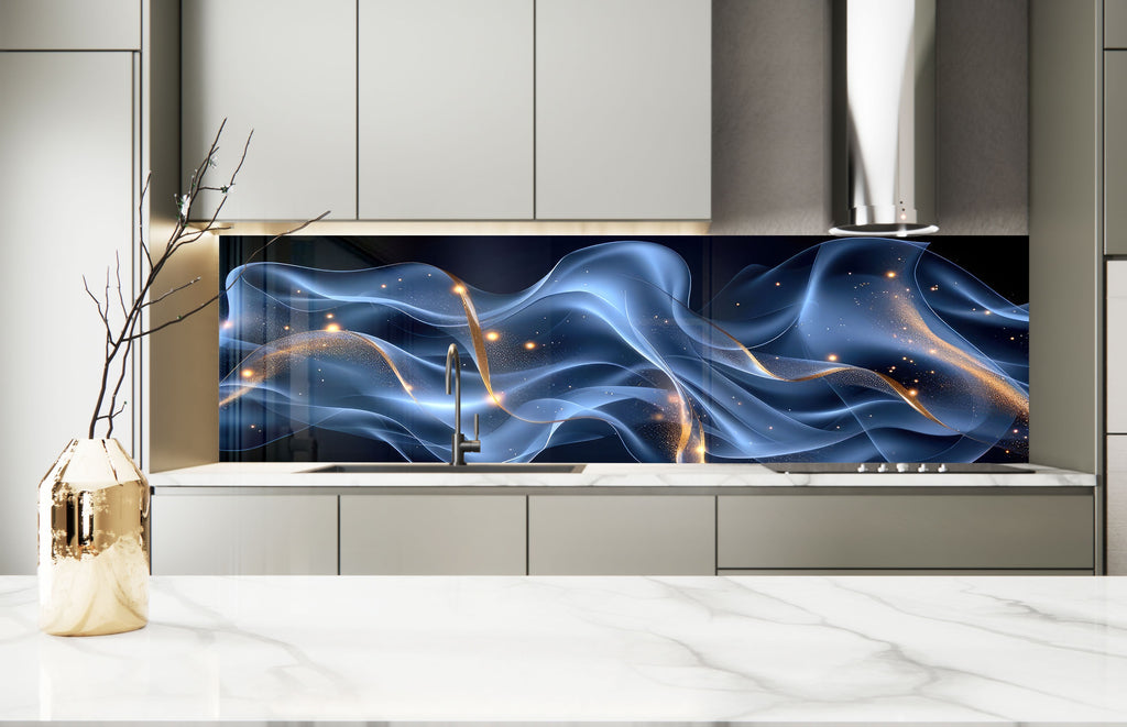 Blue Cosmic Wave – Glass Kitchen Backsplash-BacksplashArtworks