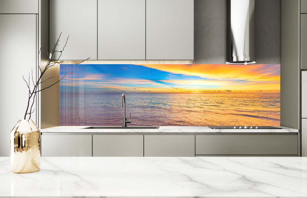 Vibrant Ocean Sunset Wall Art – Tempered Glass Kitchen Backsplash-BacksplashArtworks