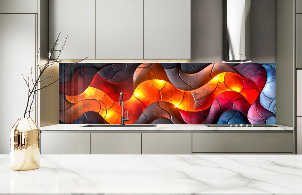 Fireside Flow – Glass Kitchen Backsplash-BacksplashArtworks