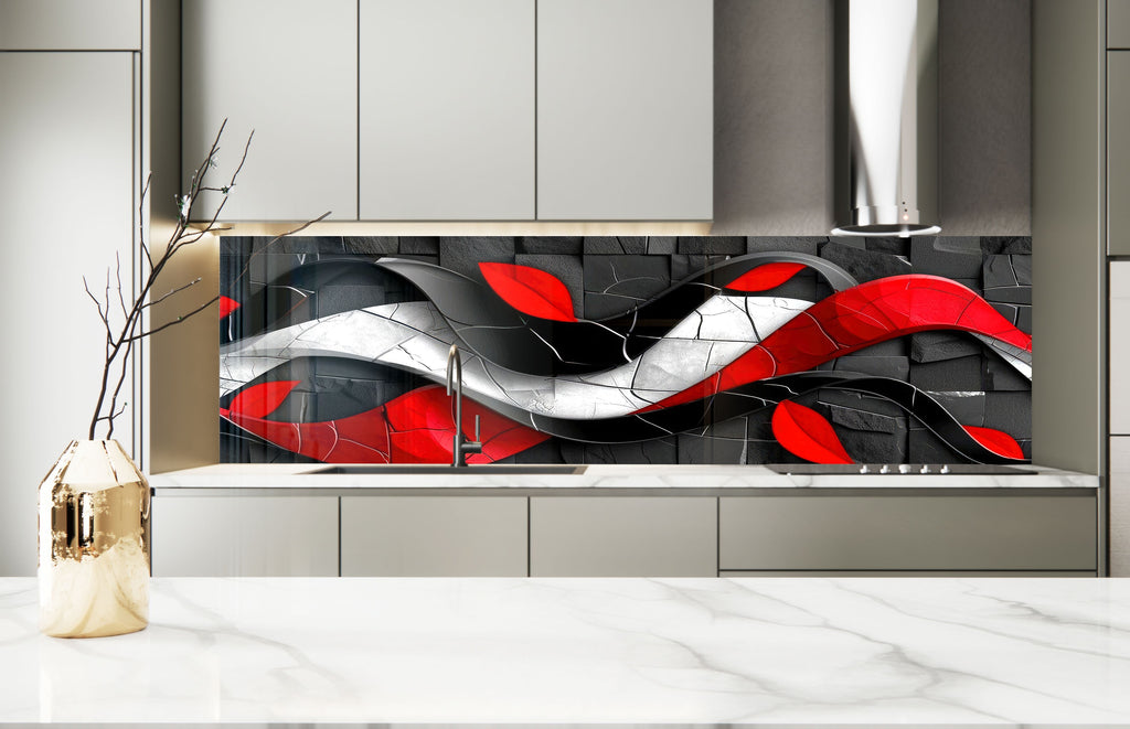 Crimson Wave – Glass Kitchen Backsplash-BacksplashArtworks