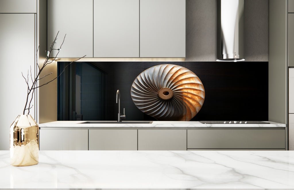 Nautilus Shell - Tempered Glass Kitchen Backsplash-BacksplashArtworks