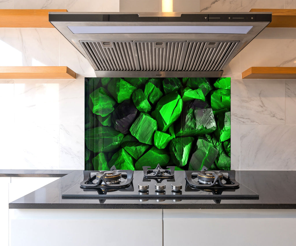 Emerald Stone Elegance - Glass Kitchen Backsplash-BacksplashArtworks