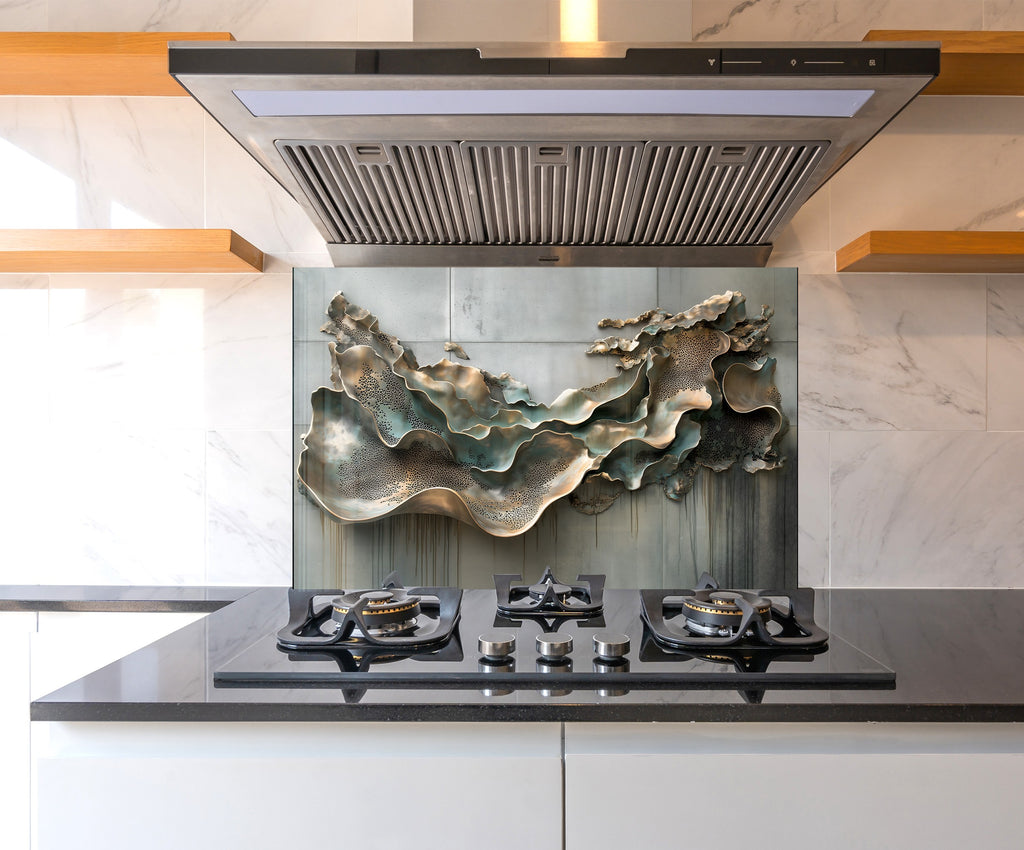 Blue Metallic Scales - Glass Kitchen Backsplash-BacksplashArtworks