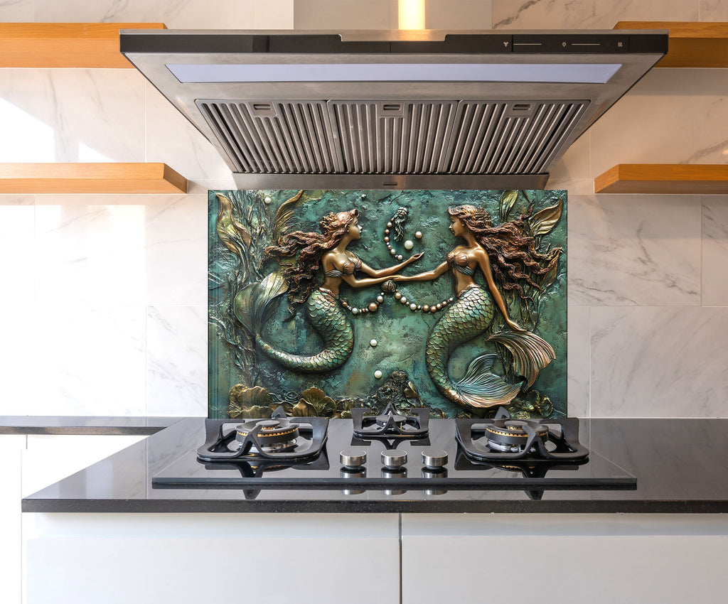 Enchanted Mermaid Lagoon - Glass Kitchen Backsplash-BacksplashArtworks
