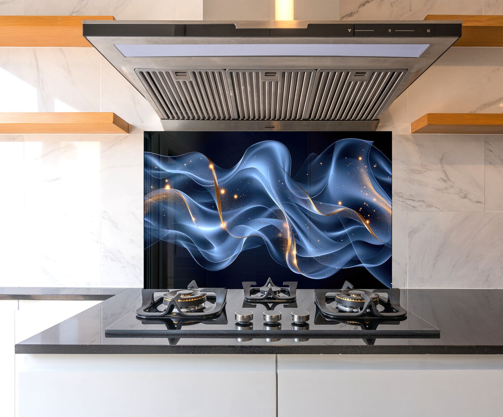 Blue Cosmic Wave – Glass Kitchen Backsplash-BacksplashArtworks