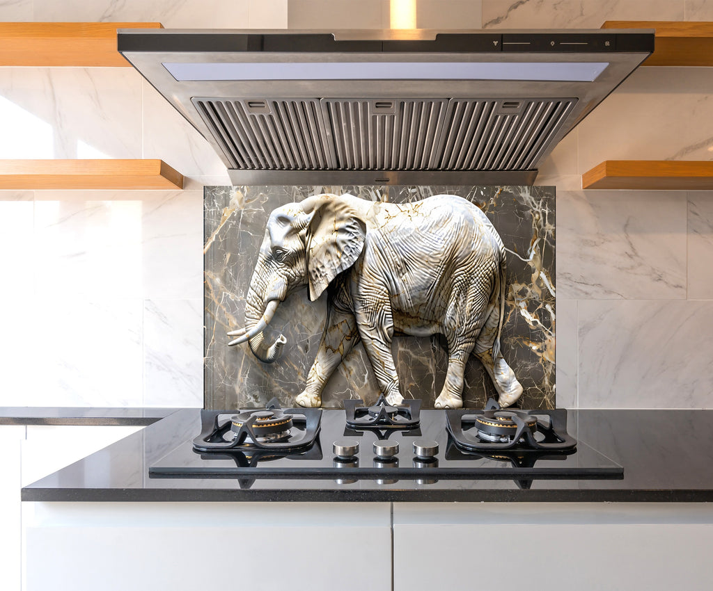 Elegant Elephant Marble - Glass Kitchen Backsplash-BacksplashArtworks
