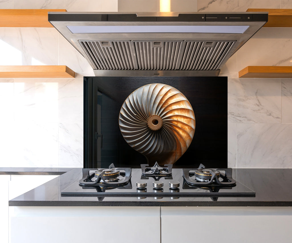 Nautilus Shell - Tempered Glass Kitchen Backsplash-BacksplashArtworks