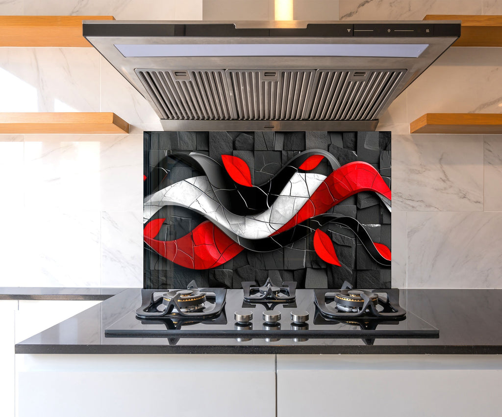 Crimson Wave – Glass Kitchen Backsplash-BacksplashArtworks