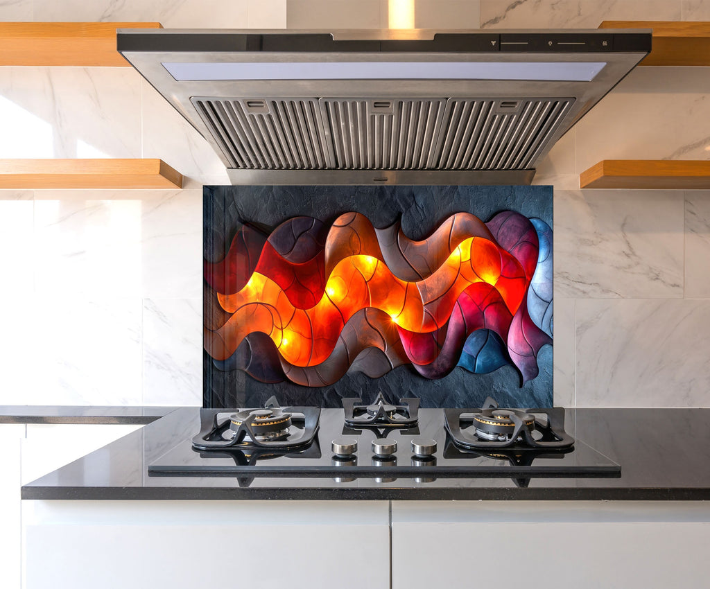 Fireside Flow – Glass Kitchen Backsplash-BacksplashArtworks
