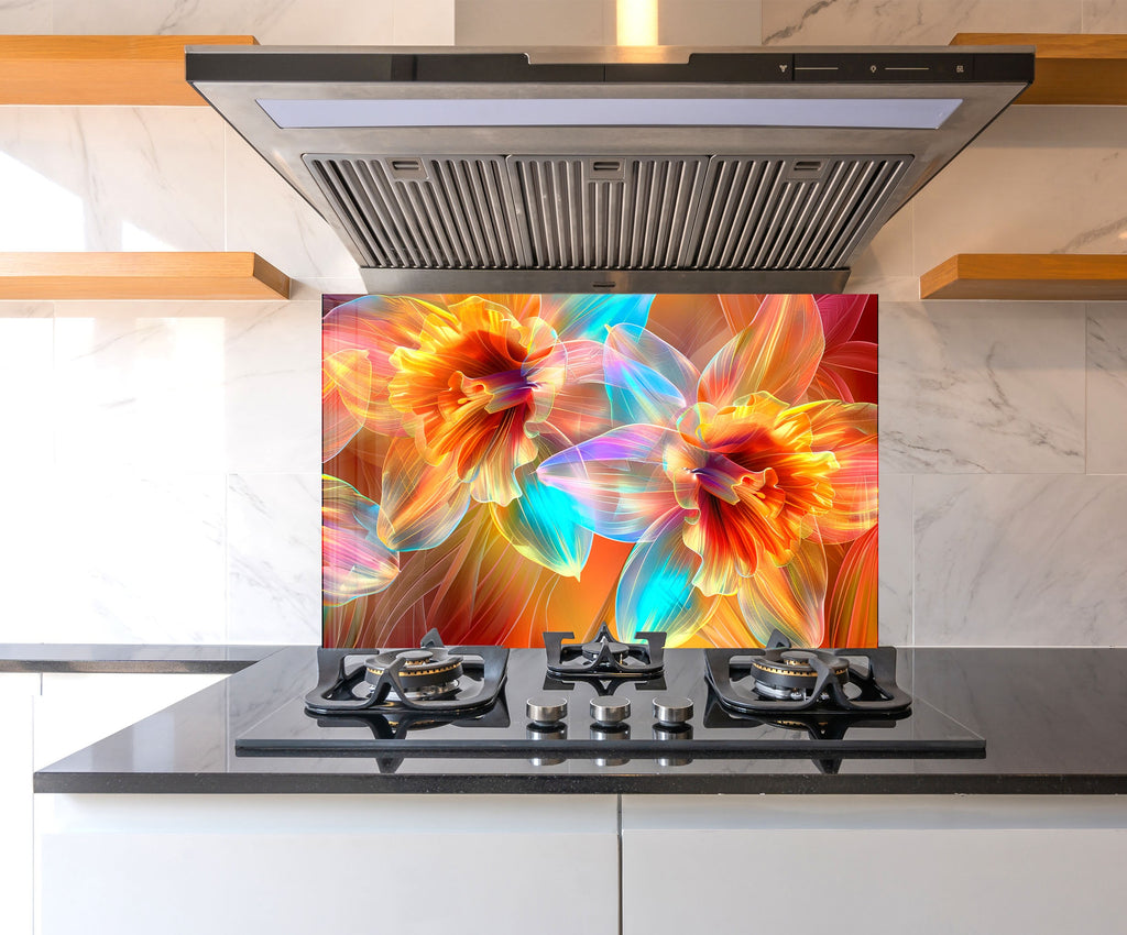 Vibrant Blossoms – Glass Kitchen Backsplash-BacksplashArtworks