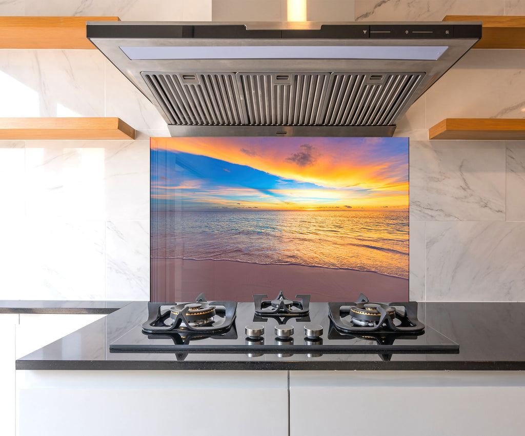 Vibrant Ocean Sunset Wall Art – Tempered Glass Kitchen Backsplash-BacksplashArtworks