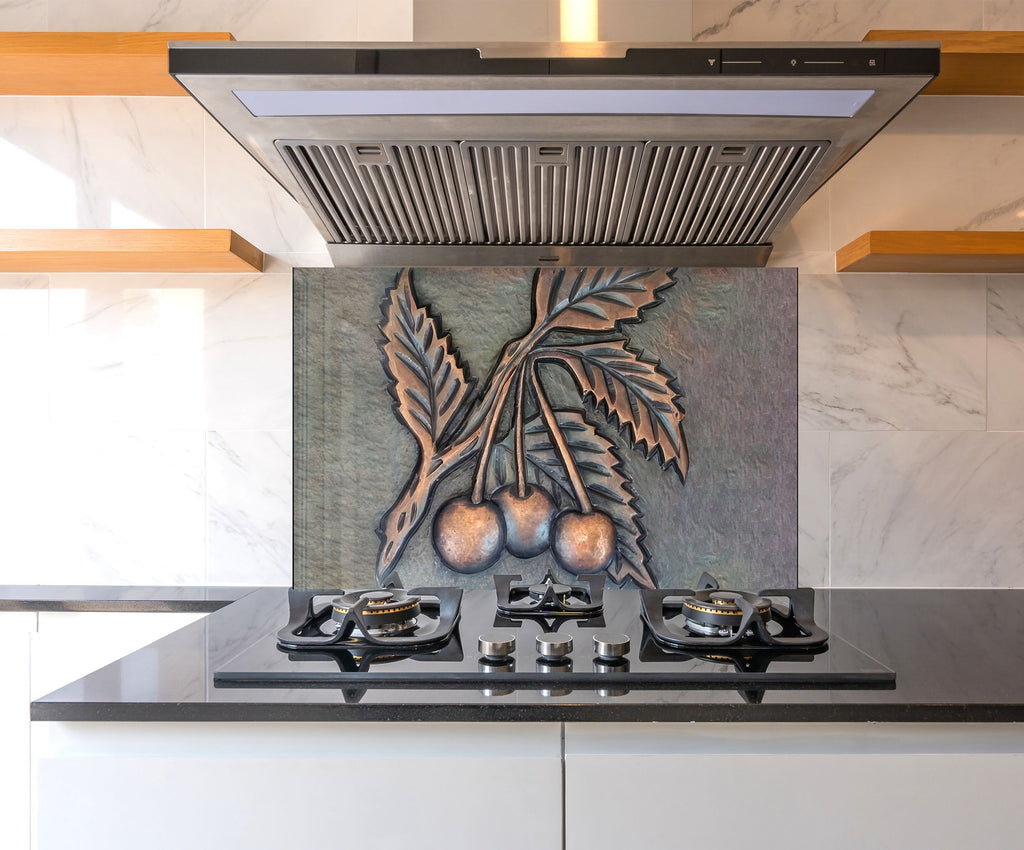 Cherry Charm Luxurious - Glass Kitchen Backsplash-BacksplashArtworks