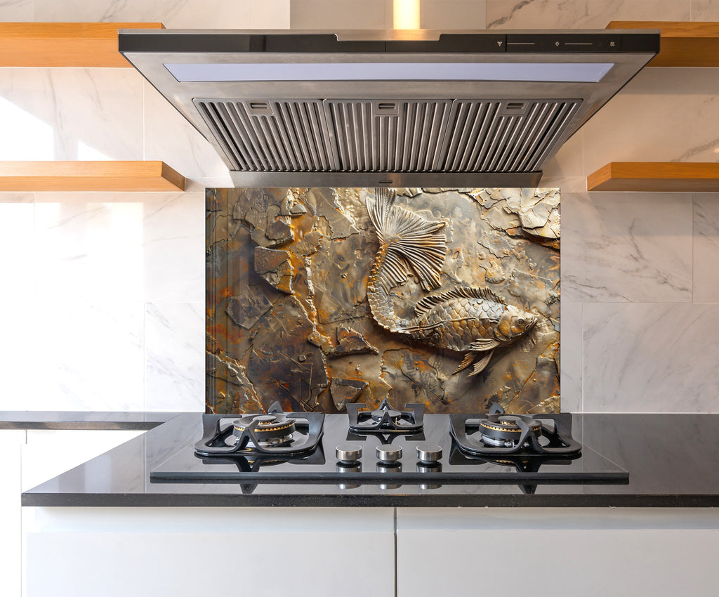 Fossilized Fish - Glass Kitchen Backsplash-BacksplashArtworks