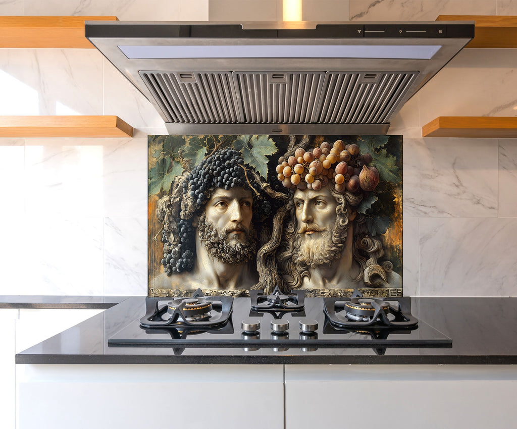 Mythical Harvest - Glass Kitchen Backsplash-BacksplashArtworks
