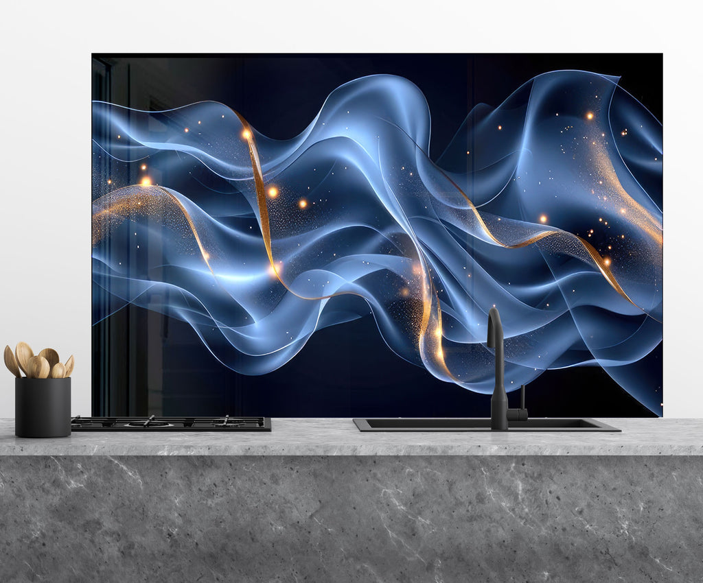 Blue Cosmic Wave – Glass Kitchen Backsplash-BacksplashArtworks