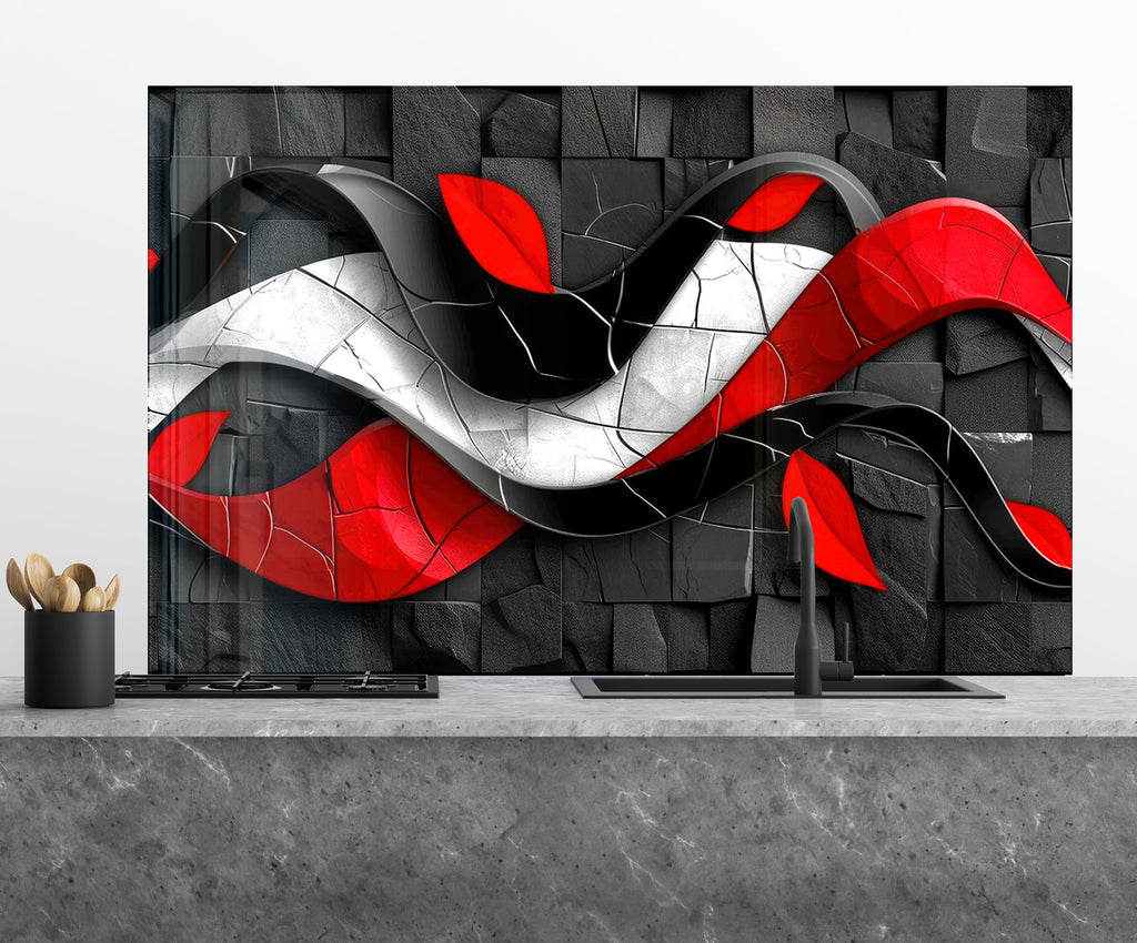 Crimson Wave – Glass Kitchen Backsplash-BacksplashArtworks
