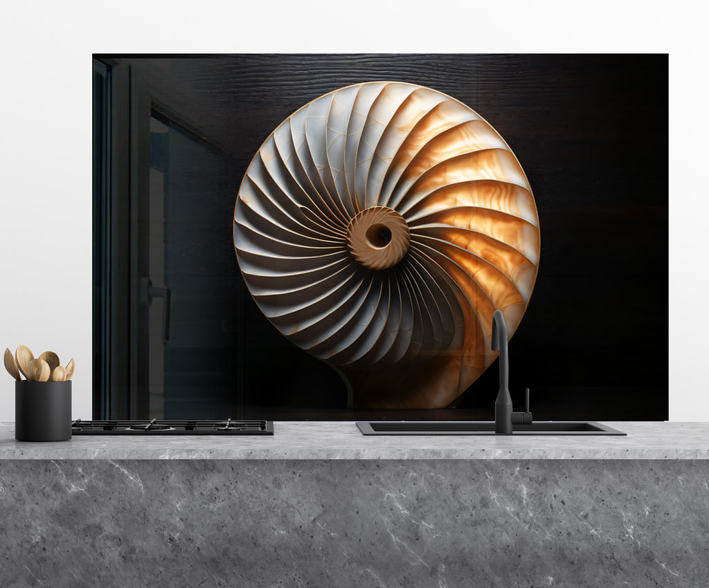 Nautilus Shell - Tempered Glass Kitchen Backsplash-BacksplashArtworks