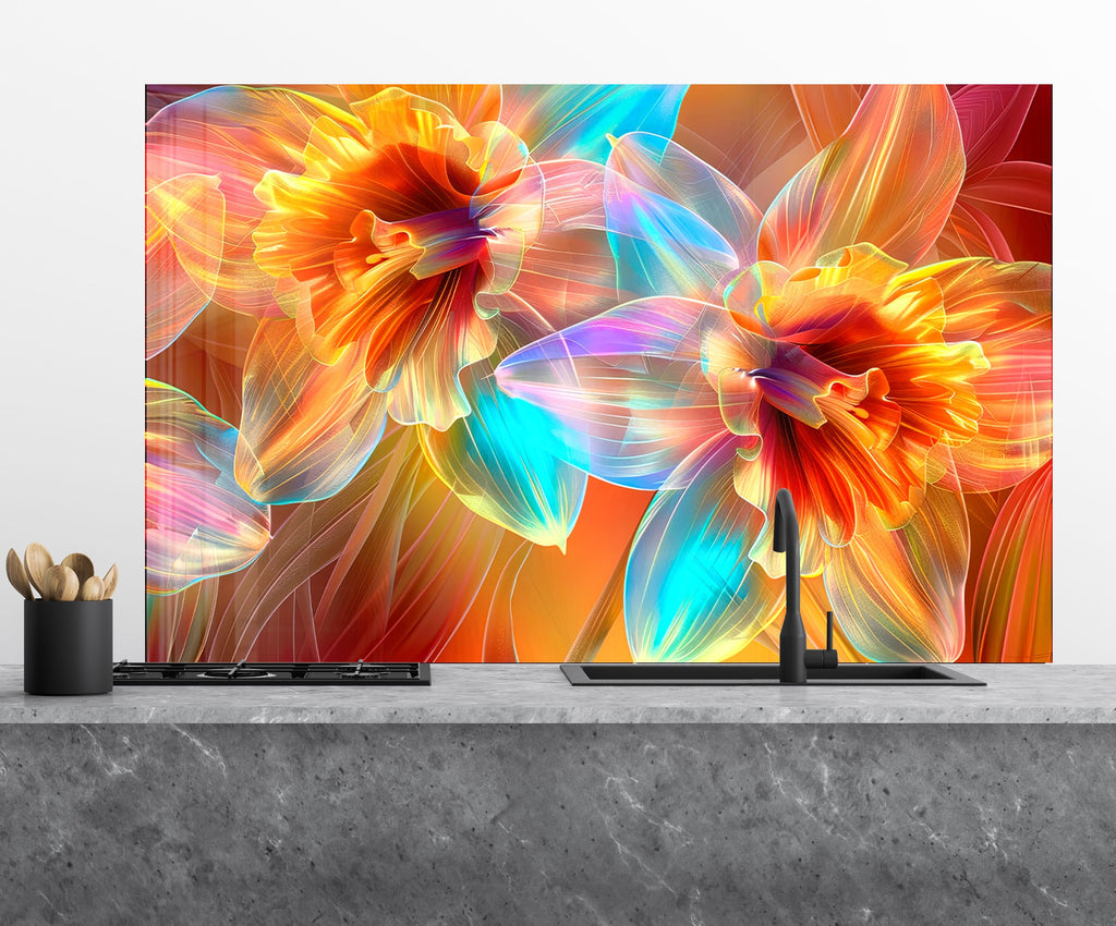 Vibrant Blossoms – Glass Kitchen Backsplash-BacksplashArtworks