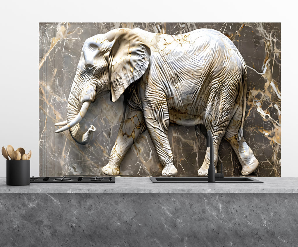 Elegant Elephant Marble - Glass Kitchen Backsplash-BacksplashArtworks