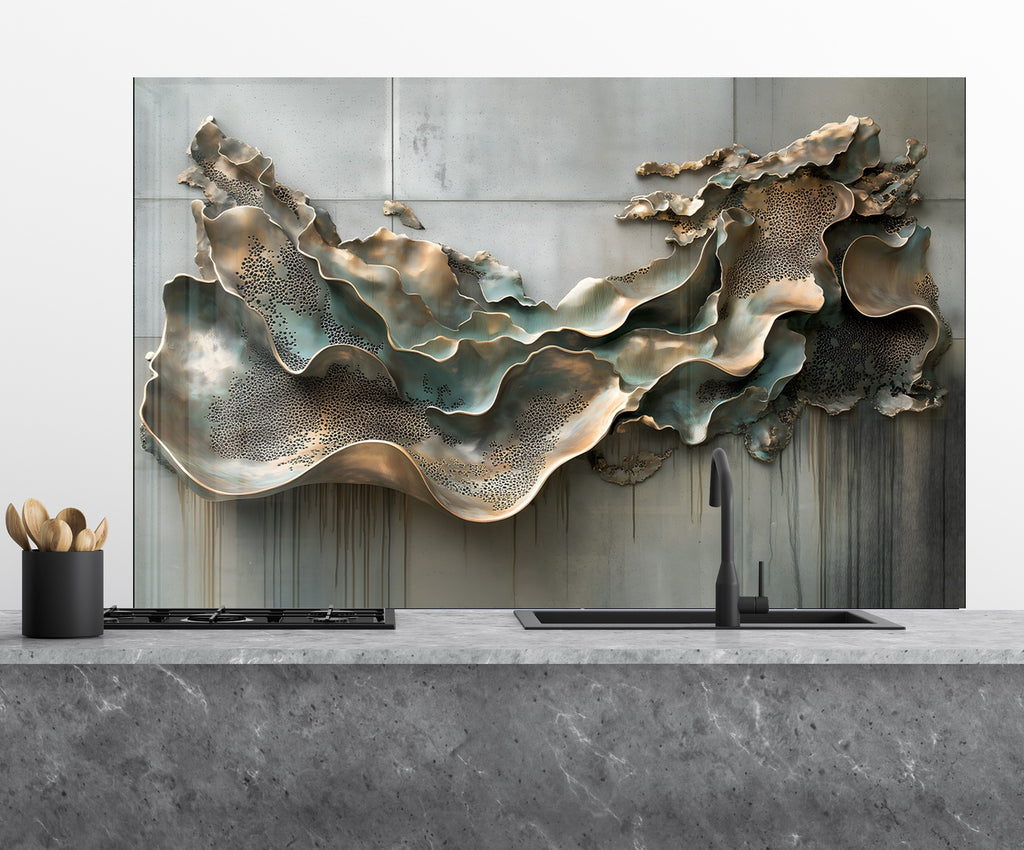 Blue Metallic Scales - Glass Kitchen Backsplash-BacksplashArtworks