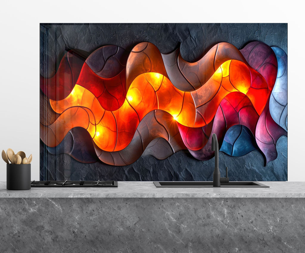 Fireside Flow – Glass Kitchen Backsplash-BacksplashArtworks