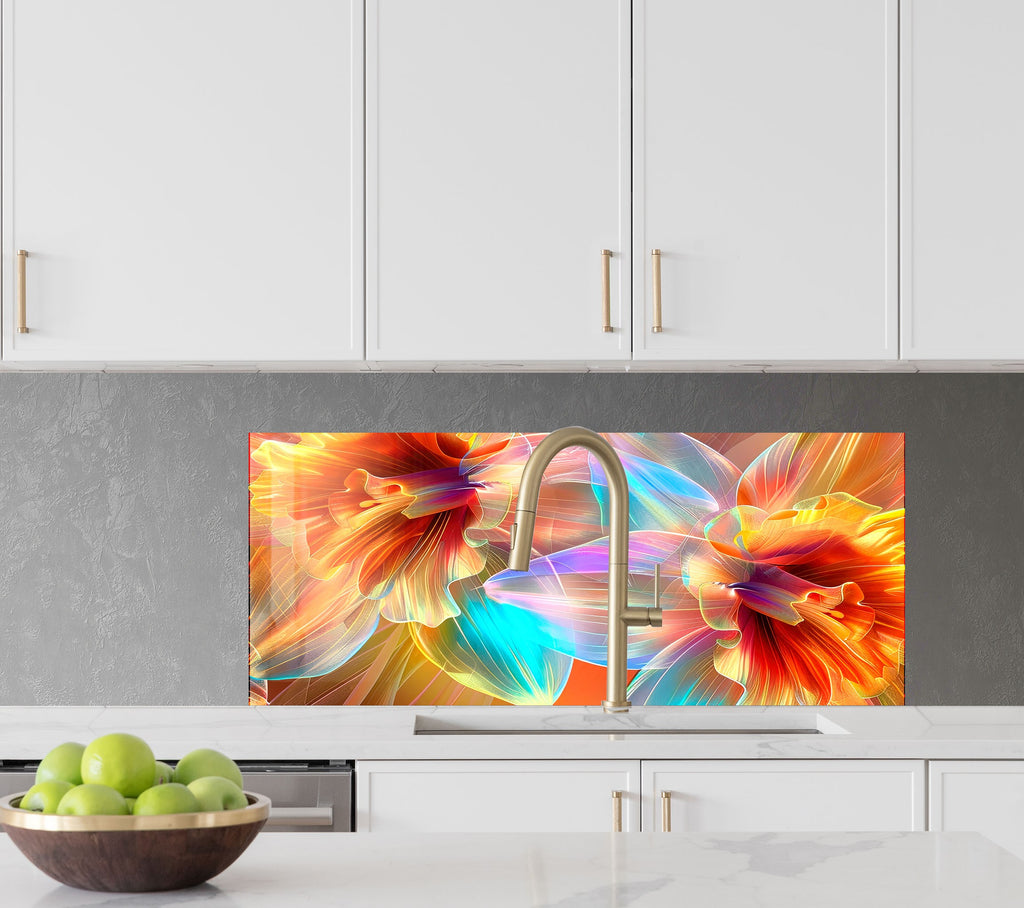 Vibrant Blossoms – Glass Kitchen Backsplash-BacksplashArtworks