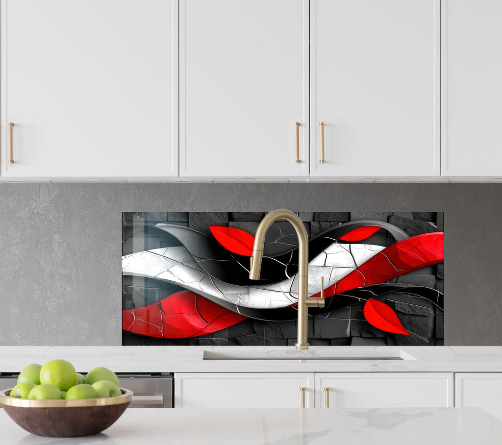Crimson Wave – Glass Kitchen Backsplash-BacksplashArtworks