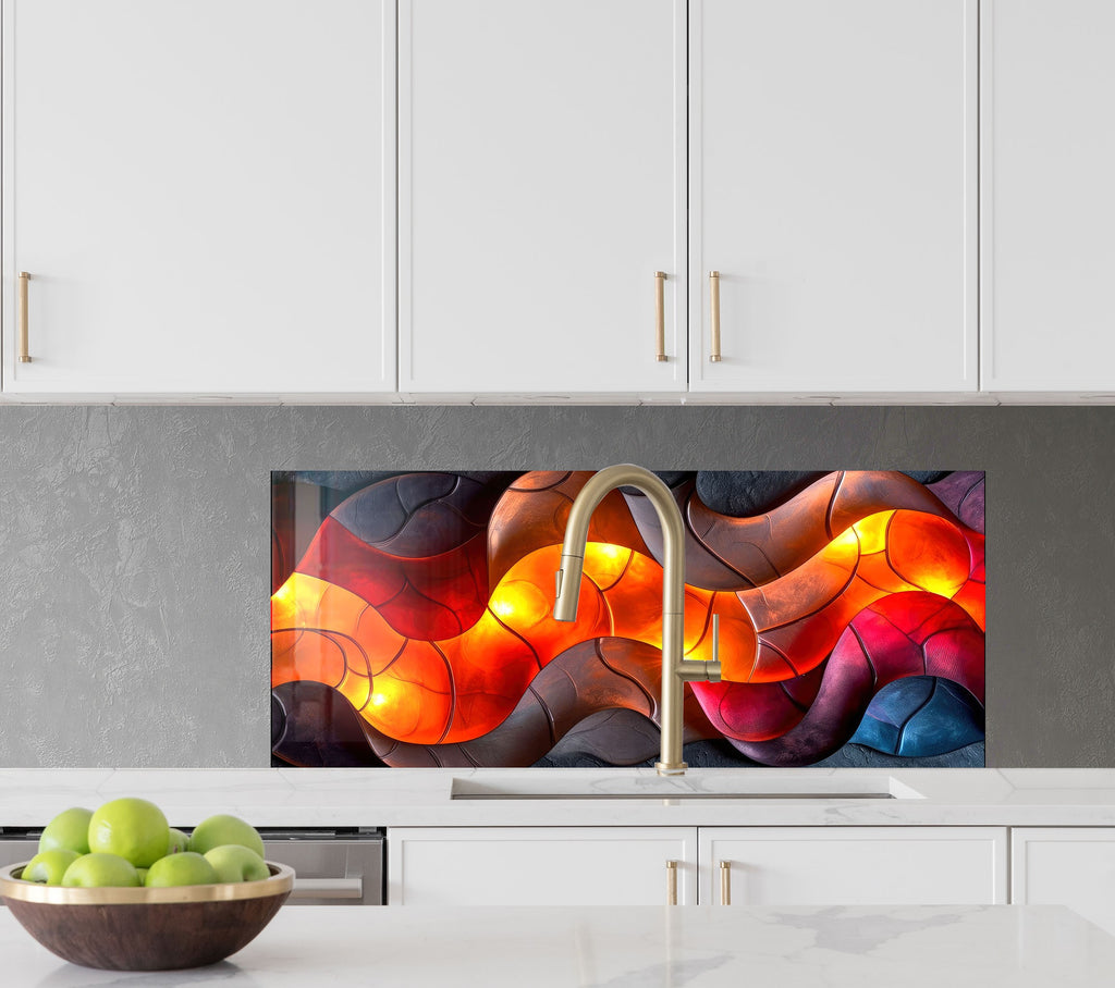 Fireside Flow – Glass Kitchen Backsplash-BacksplashArtworks