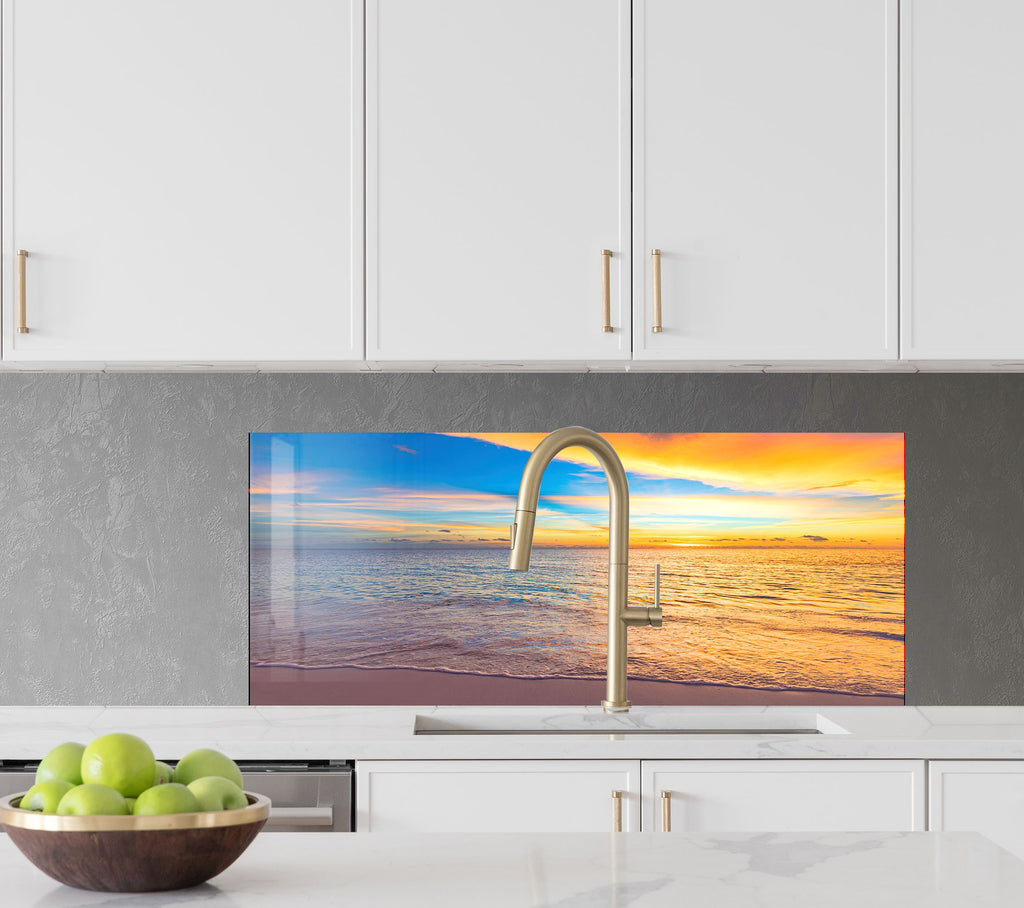 Vibrant Ocean Sunset Wall Art – Tempered Glass Kitchen Backsplash-BacksplashArtworks
