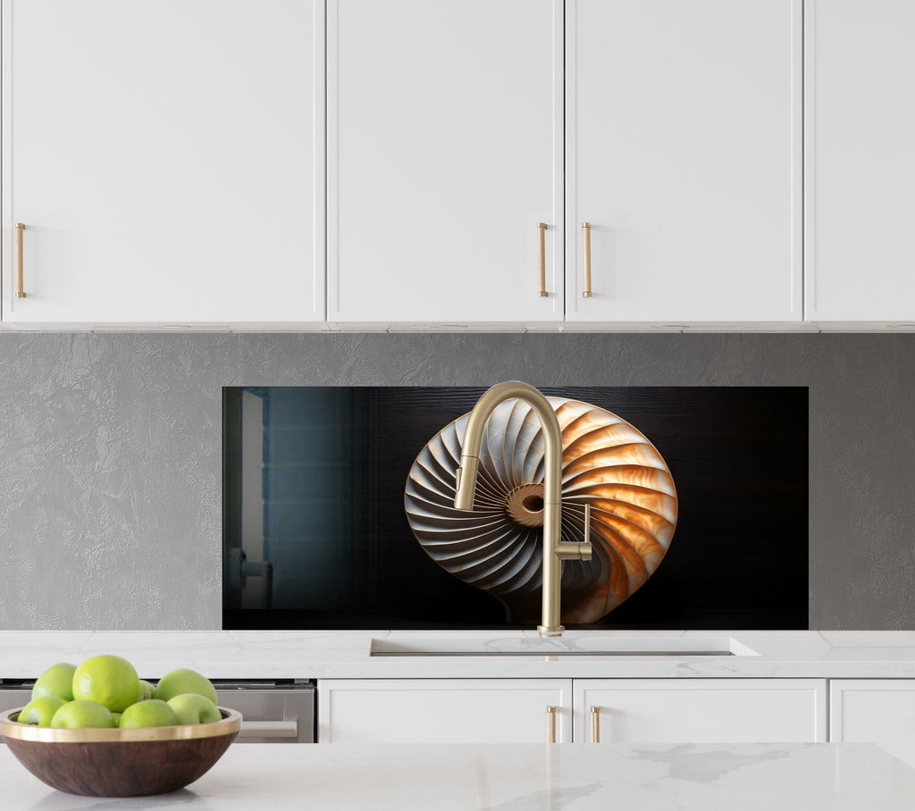 Nautilus Shell - Tempered Glass Kitchen Backsplash-BacksplashArtworks