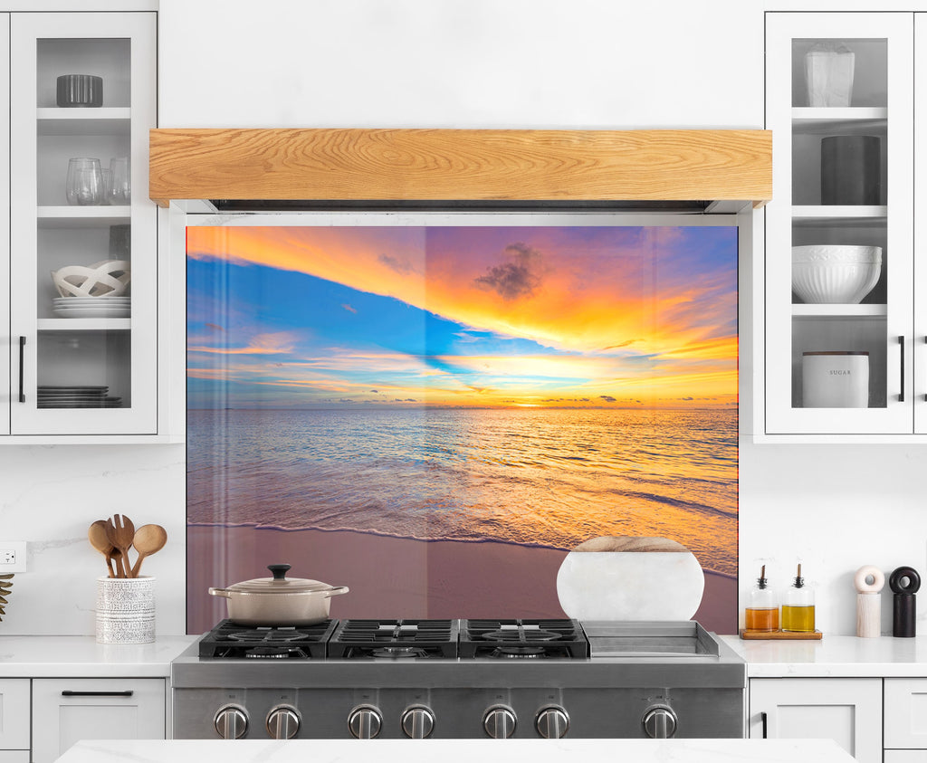 Vibrant Ocean Sunset Wall Art – Tempered Glass Kitchen Backsplash-BacksplashArtworks