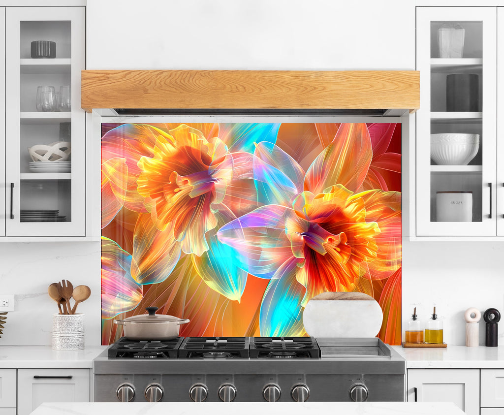 Vibrant Blossoms – Glass Kitchen Backsplash-BacksplashArtworks