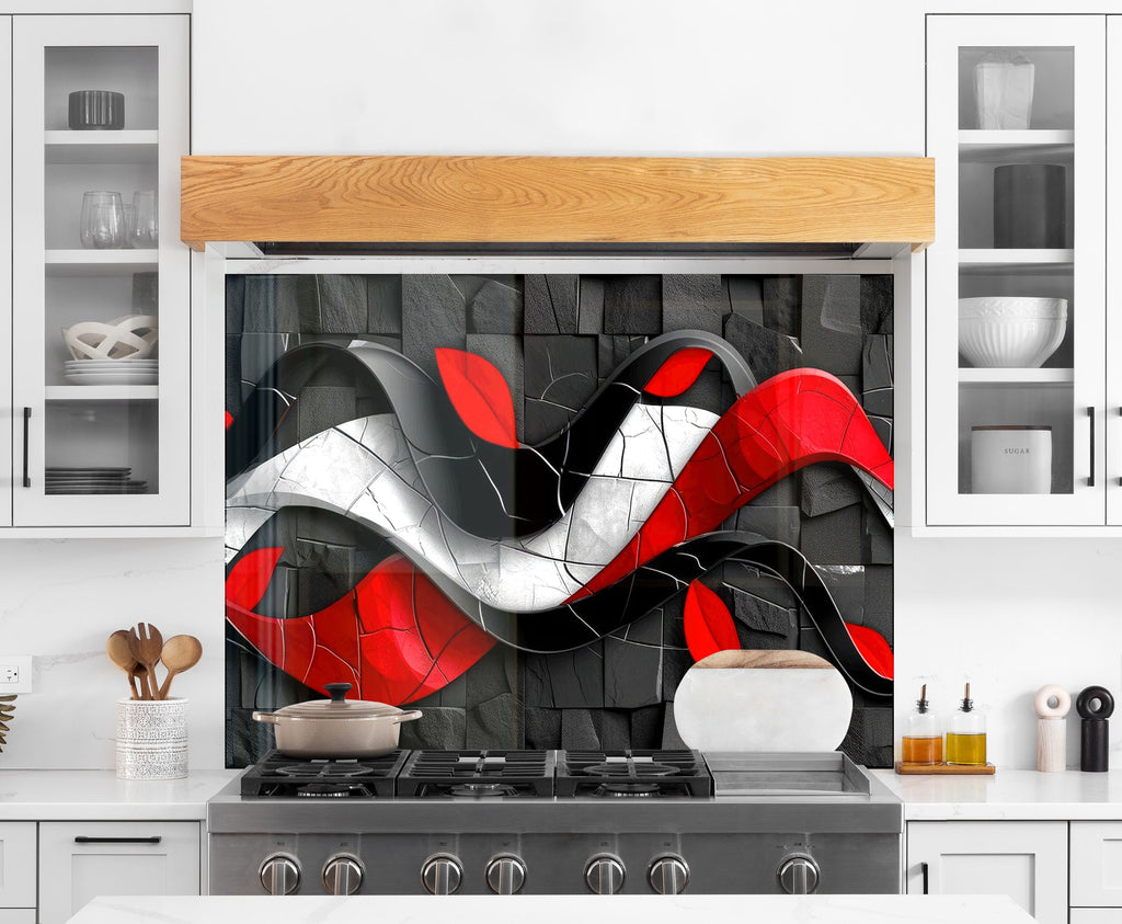 Crimson Wave – Glass Kitchen Backsplash-BacksplashArtworks
