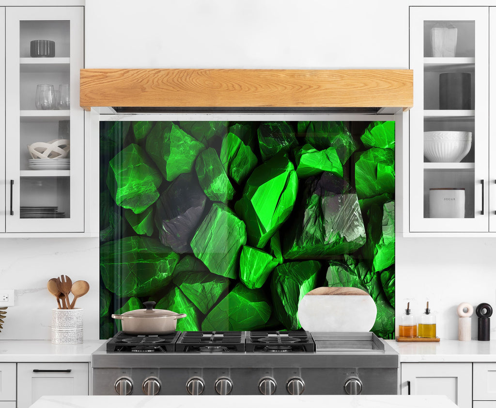 Emerald Stone Elegance - Glass Kitchen Backsplash-BacksplashArtworks
