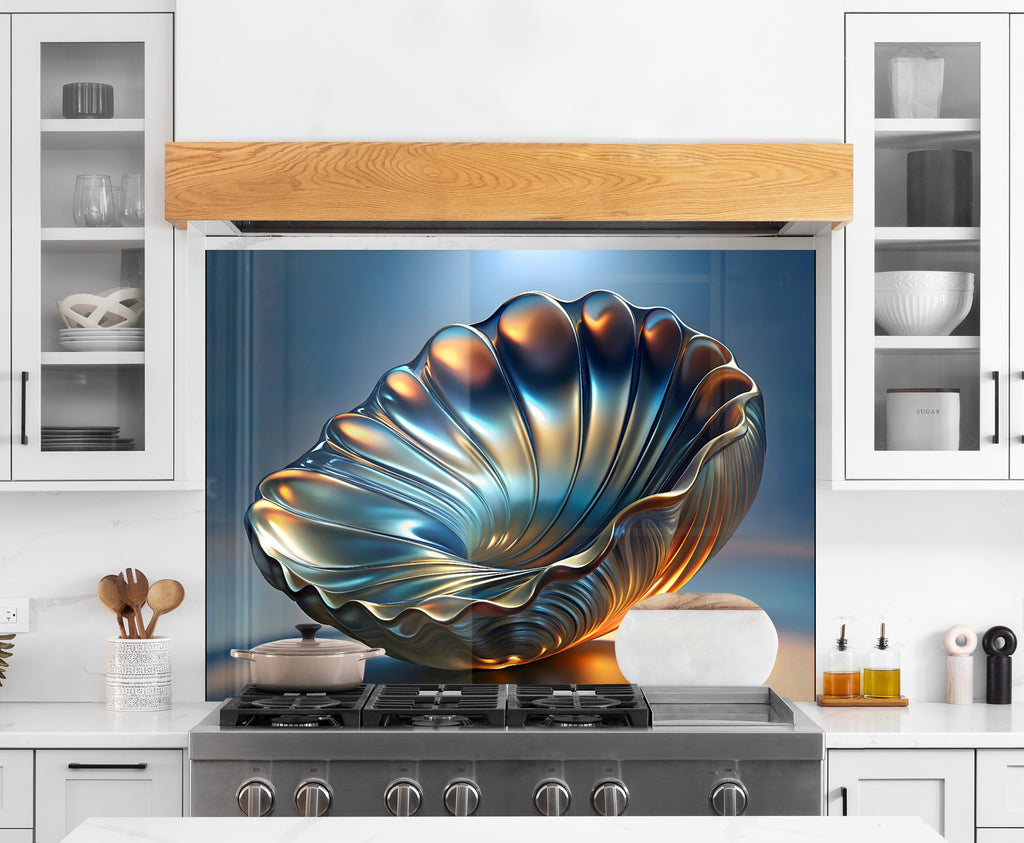Lustrous Shell - Glass Kitchen Backsplash-BacksplashArtworks