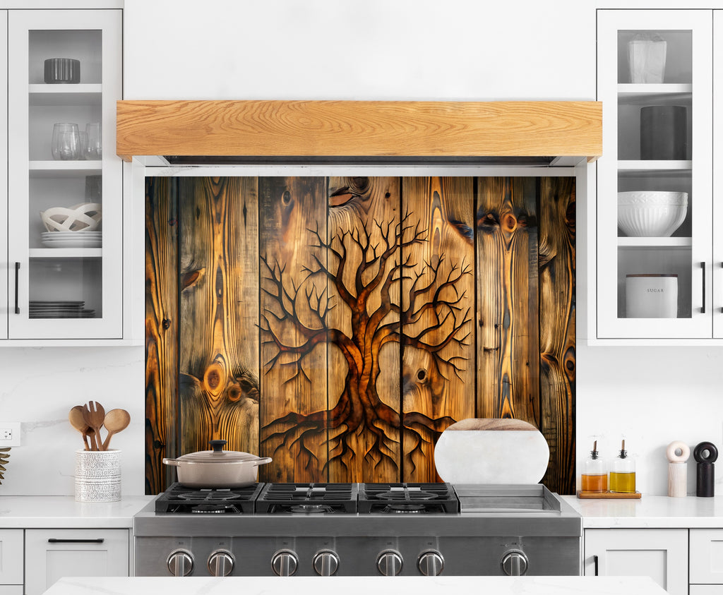 Wooden Tree of Life - Glass Kitchen Backsplash-BacksplashArtworks