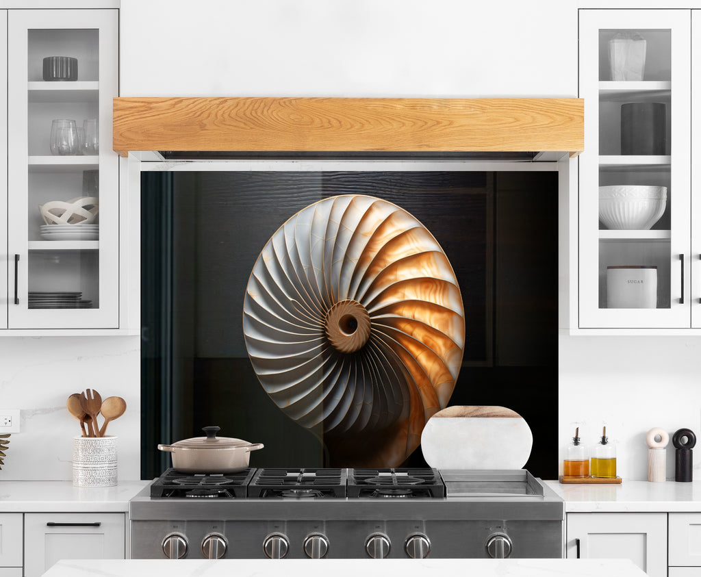 Nautilus Shell - Tempered Glass Kitchen Backsplash-BacksplashArtworks