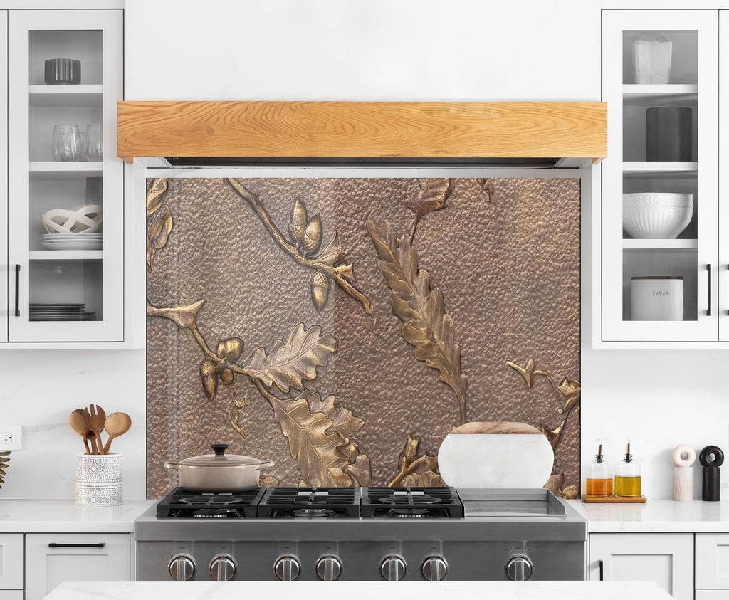 Timeless Oak Elegance Luxurious - Glass Kitchen Backsplash-BacksplashArtworks