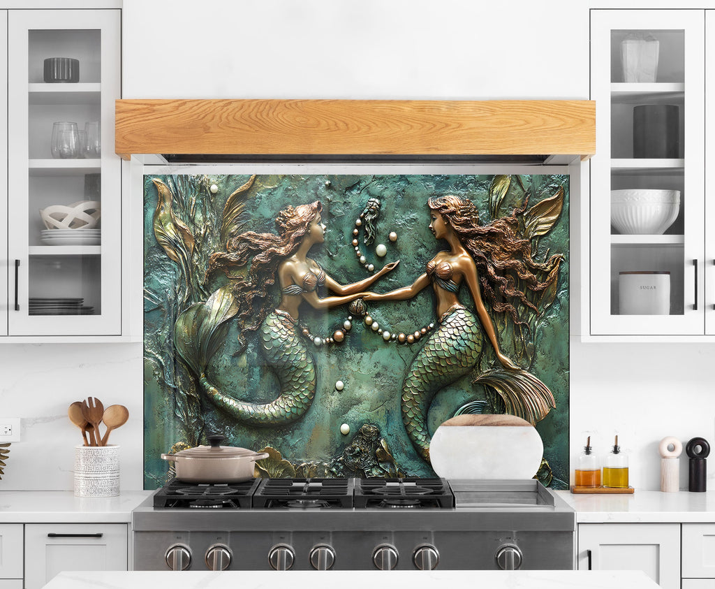 Enchanted Mermaid Lagoon - Glass Kitchen Backsplash-BacksplashArtworks