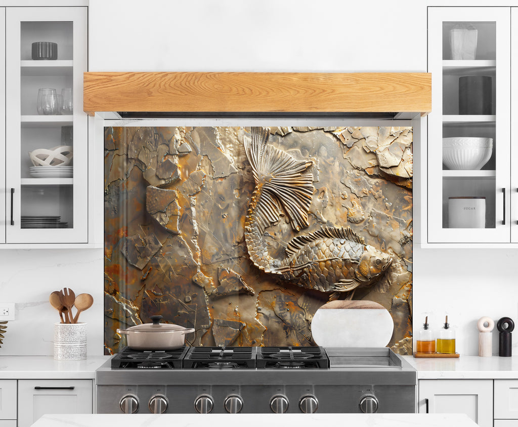 Fossilized Fish - Glass Kitchen Backsplash-BacksplashArtworks