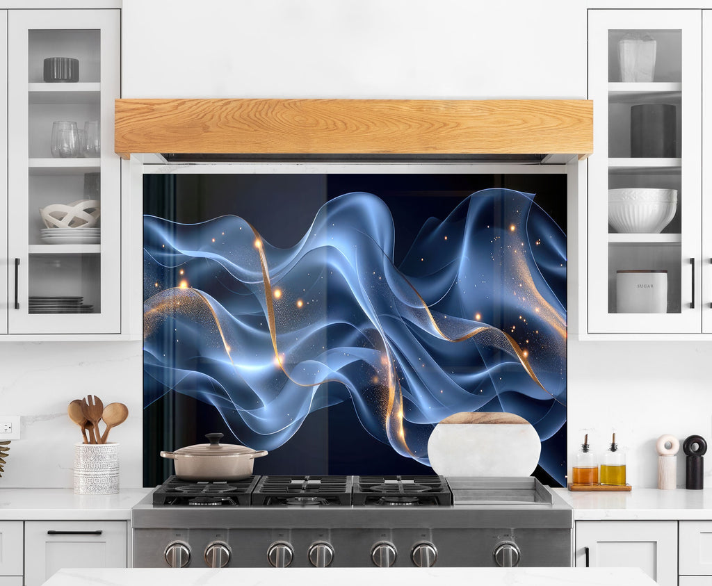 Blue Cosmic Wave – Glass Kitchen Backsplash-BacksplashArtworks