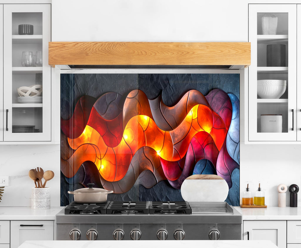 Fireside Flow – Glass Kitchen Backsplash-BacksplashArtworks