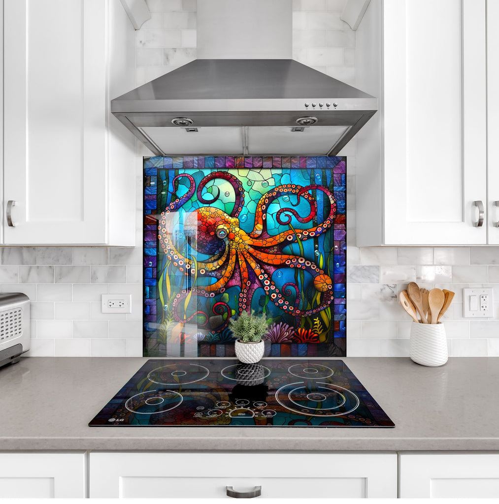 Vibrant Mosaic Octopus – Glass Kitchen Backsplash-BacksplashArtworks