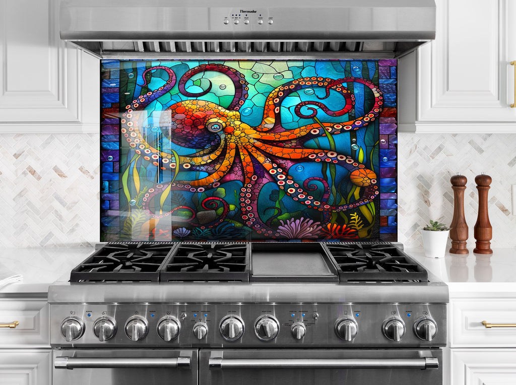 Vibrant Mosaic Octopus – Glass Kitchen Backsplash-BacksplashArtworks
